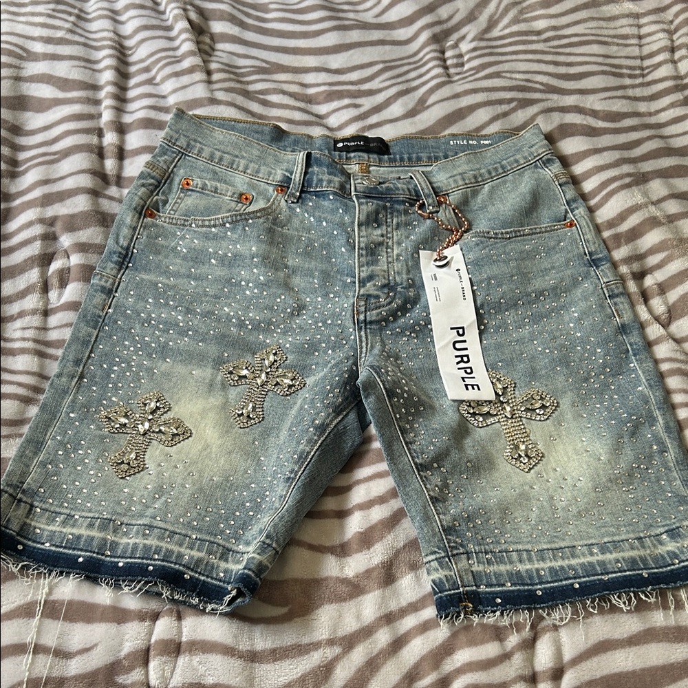 Purple Brand Studded Denim Shorts